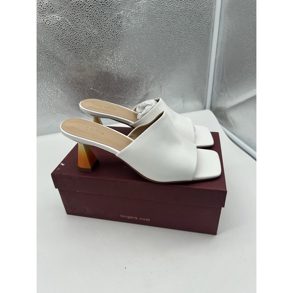 New Torgeis Scarlette‎ Faux Leather Triangle Heel Slip On Sandals White Size 10 - Picture 2 of 7